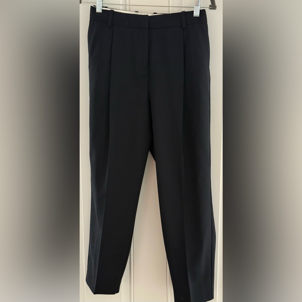 REISS Classic Navy Blue Wool Blend Straight Leg Trousers